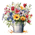 Bunte Blumen im Blecheimer 2 Wandbild Kunstdruck auf Leinwand | Wandbild Galerie
