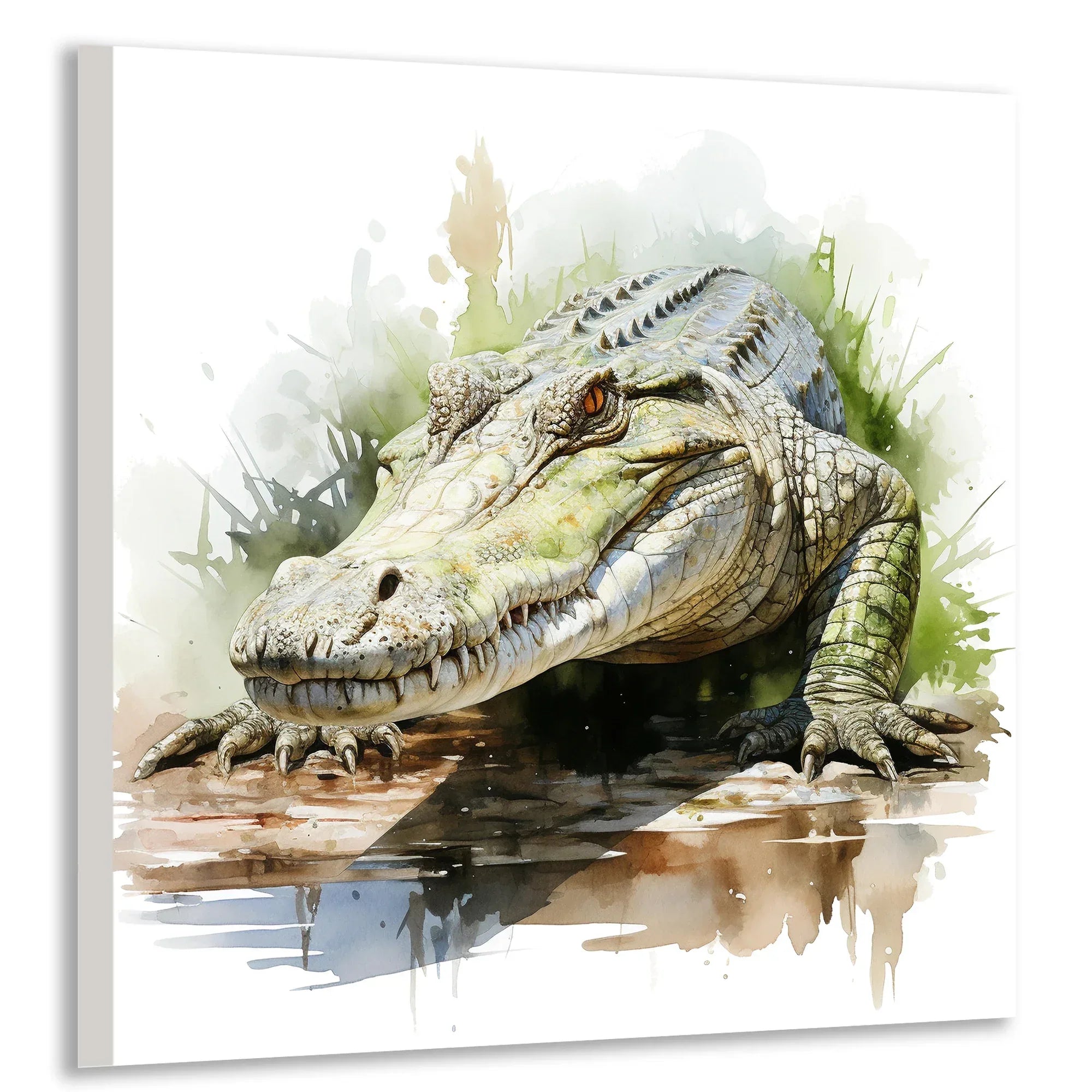 Krokodil Aquarellstil 4 Wandbild Kunstdruck auf Leinwand | Wandbild Galerie