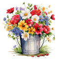 Bunte Blumen im Blecheimer 4 Wandbild Kunstdruck auf Leinwand | Wandbild Galerie