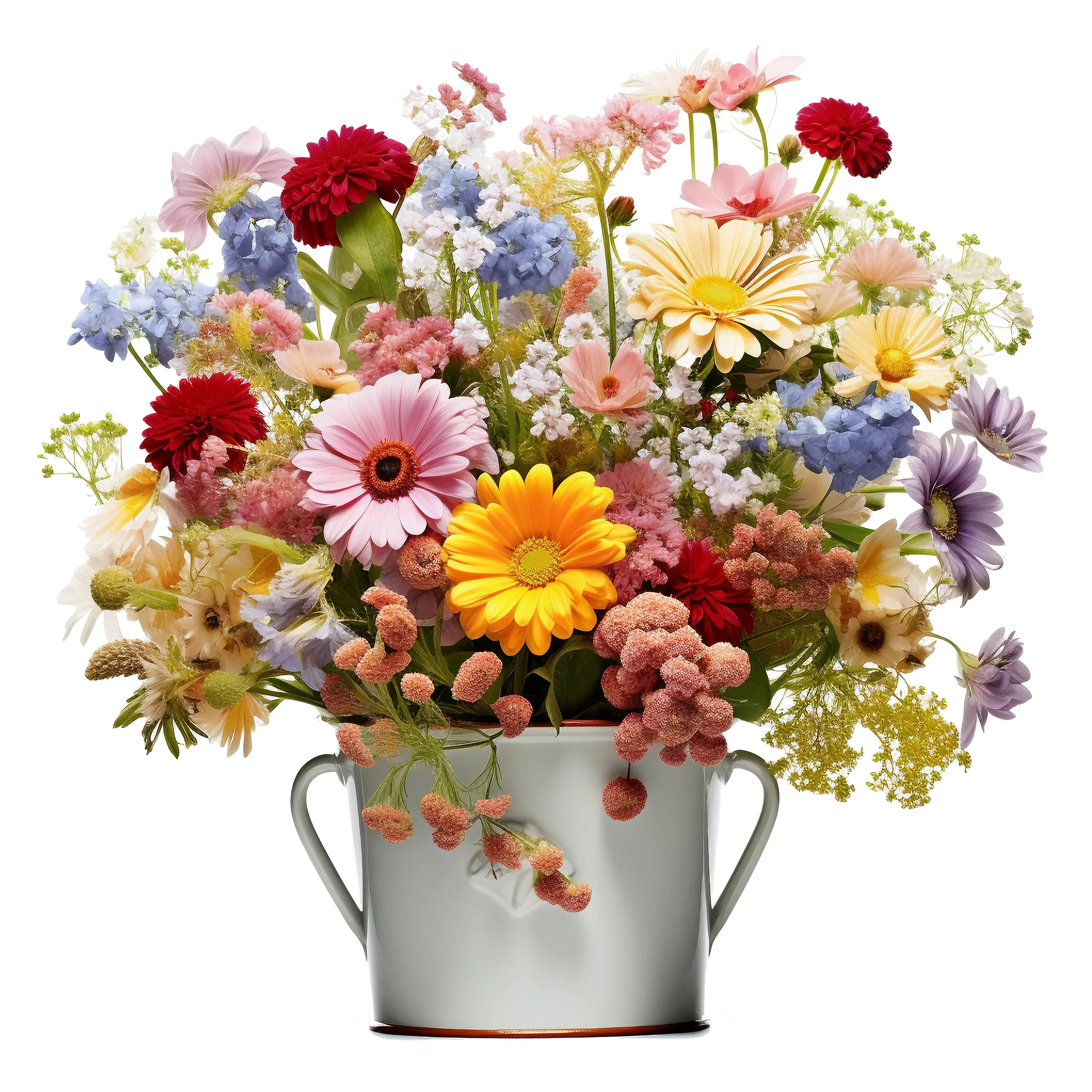 Bunte Blumen im Blecheimer 5 Wandbild Kunstdruck auf Leinwand | Wandbild Galerie