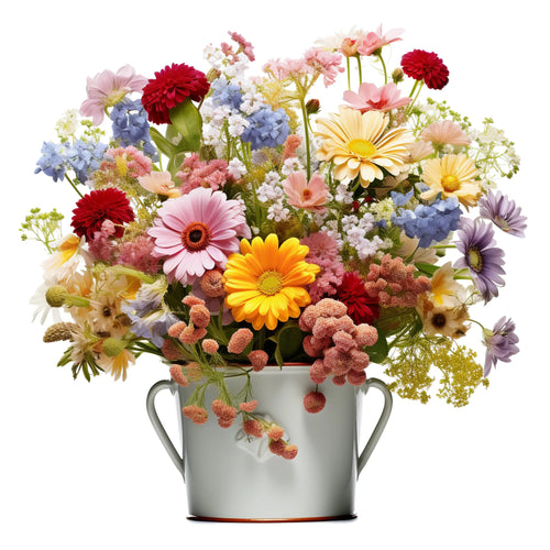 Bunte Blumen im Blecheimer 5 Wandbild Kunstdruck auf Leinwand | Wandbild Galerie