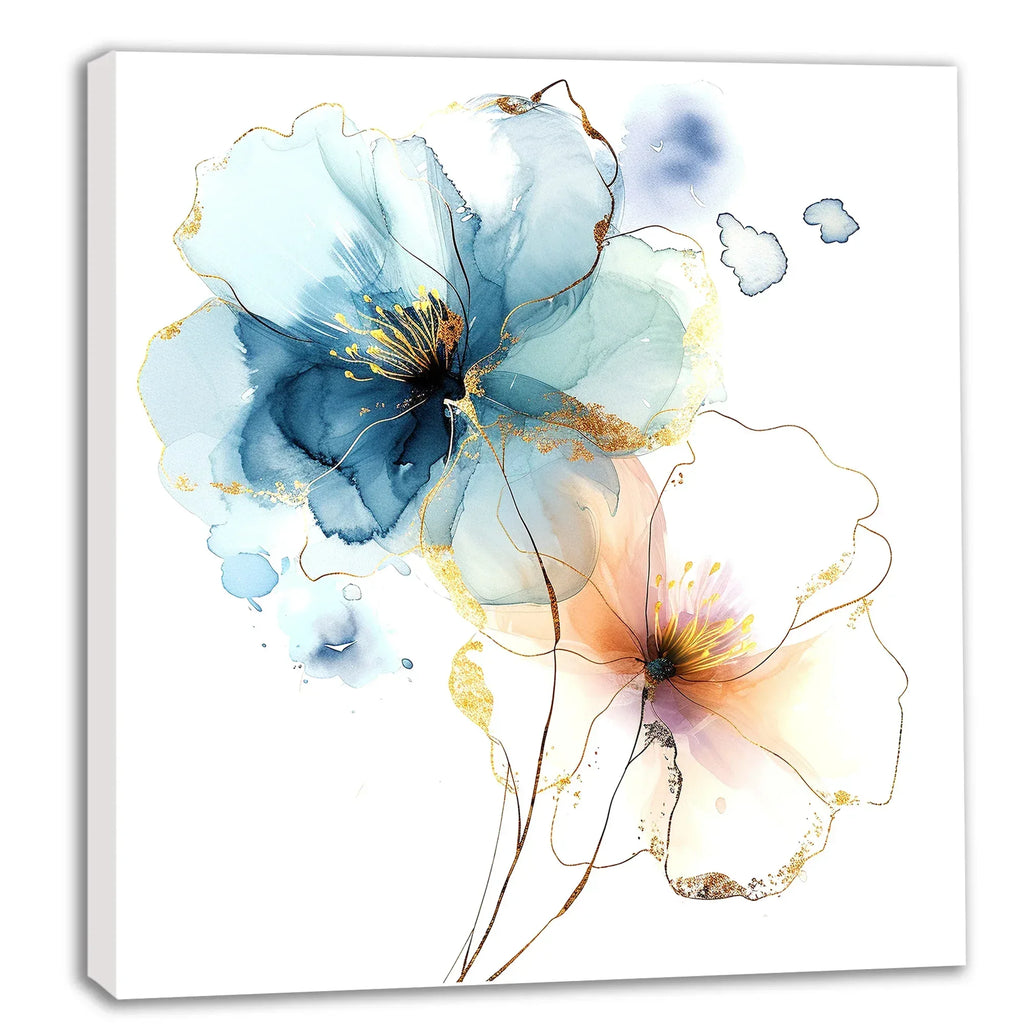 Blaue Blume 5 transparent Wandbild Kunstdruck auf Leinwand | Wandbild Galerie