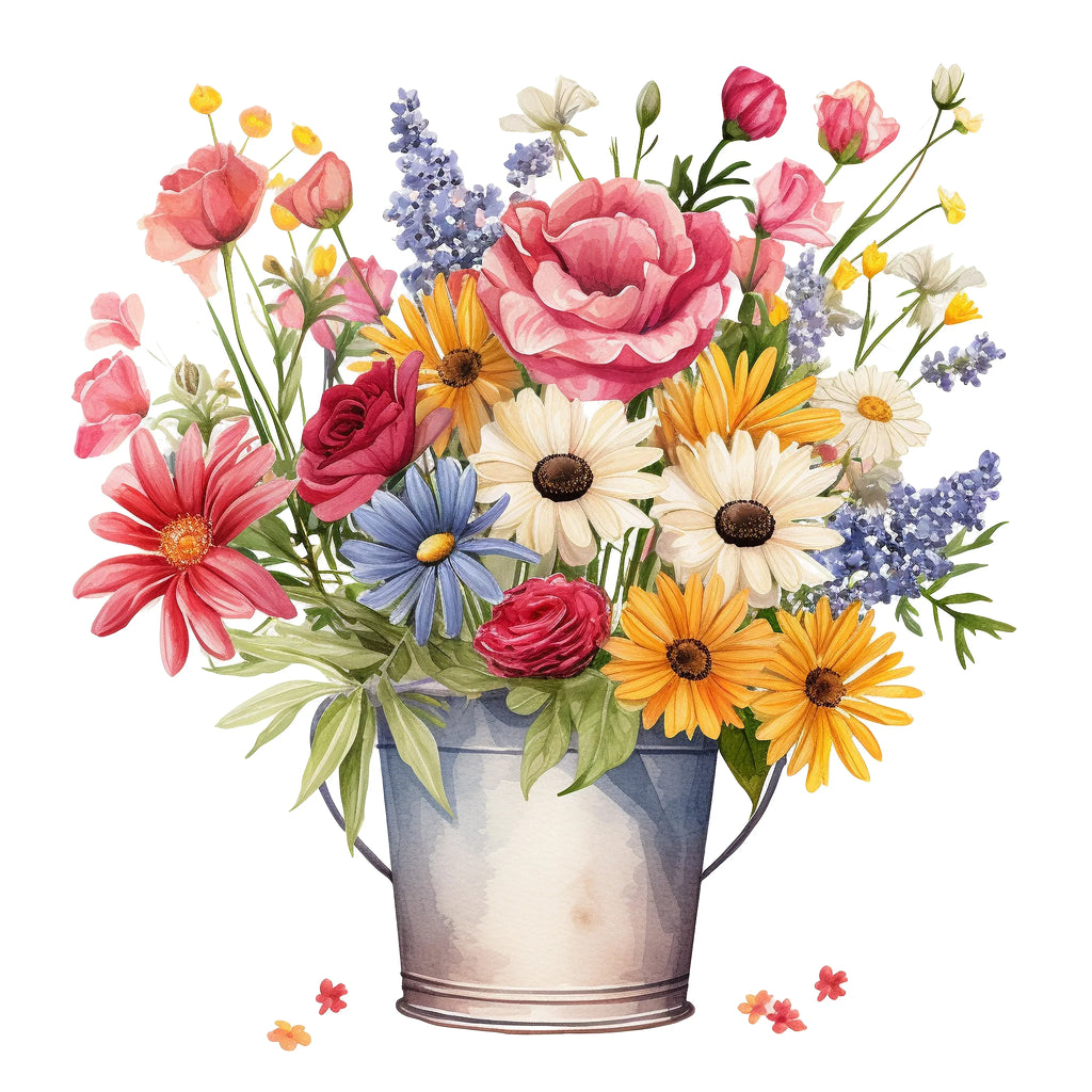 Bunte Blumen im Blecheimer 10 Wandbild Kunstdruck auf Leinwand | Wandbild Galerie