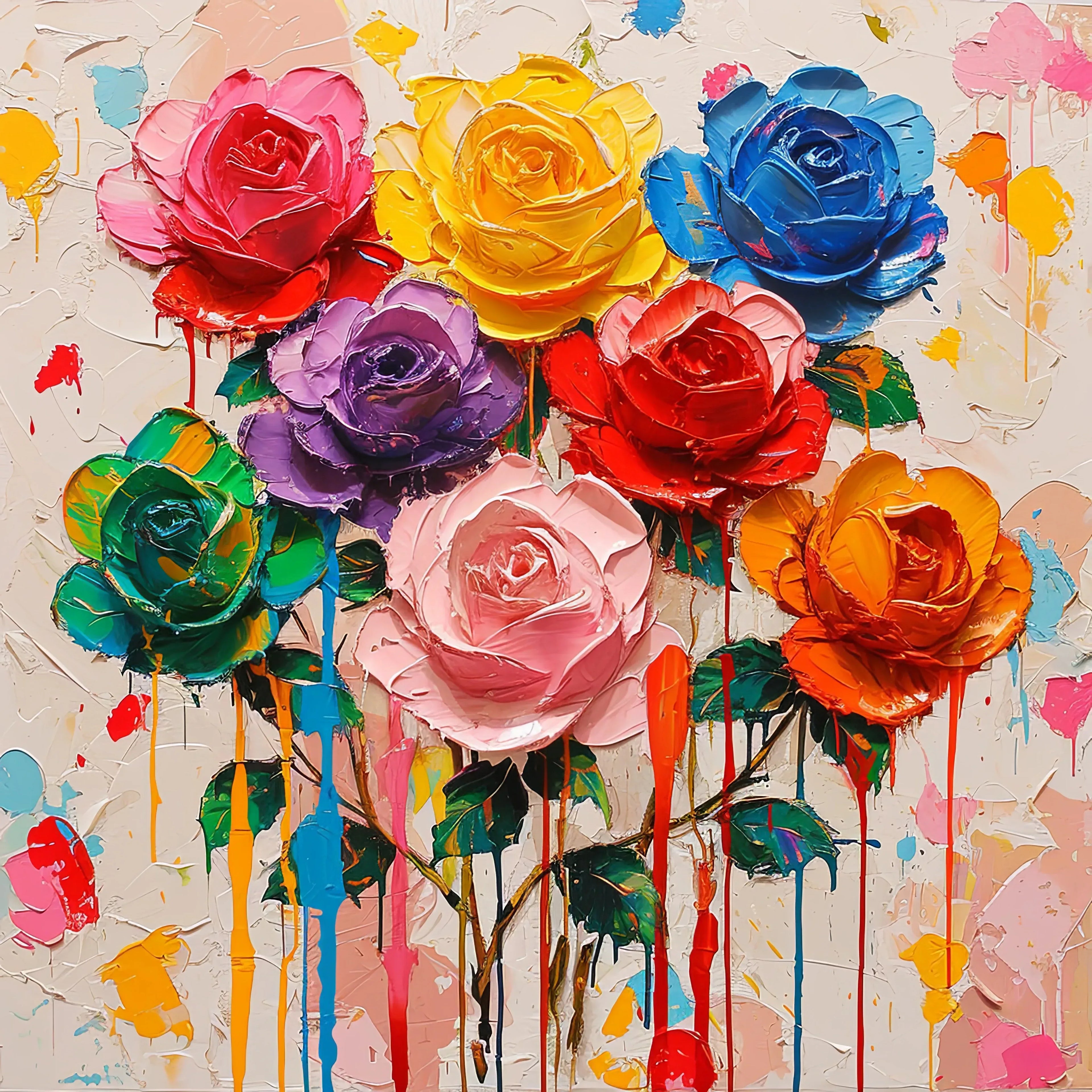 Blumen 10 Bunt Ölcharakter Wandbild Kunstdruck auf Leinwand | Wandbild Galerie