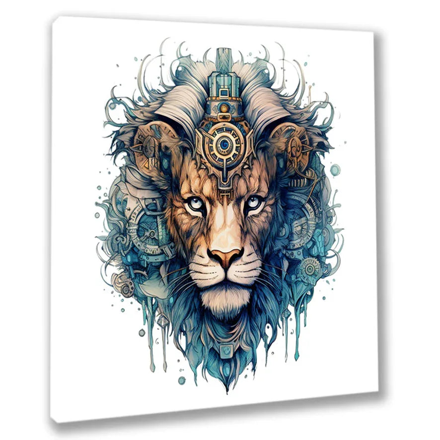 Wandbild Löwen 10 Steampunk Kunstdruck auf Leinwand direkt zum Aufhängen | Wandbild Galerie