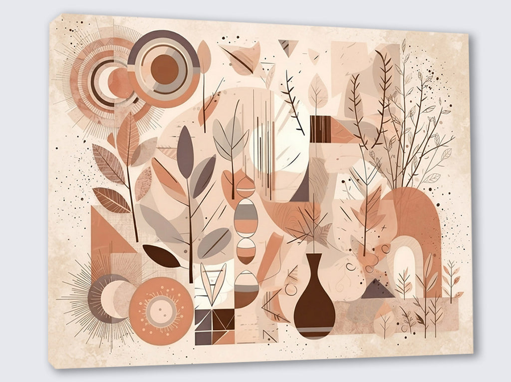 Wandbild Boho Art Abstrakt Collage Fuchs Vase Zweige Beige Rosa Illustrationsstil Kunstdruck auf Leinwand
