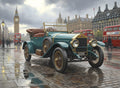 Wandbild Oldtimer Roter Cabriolet Art Déco Paris Eiffelturm Abendlicht Kunstdruck auf Leinwand