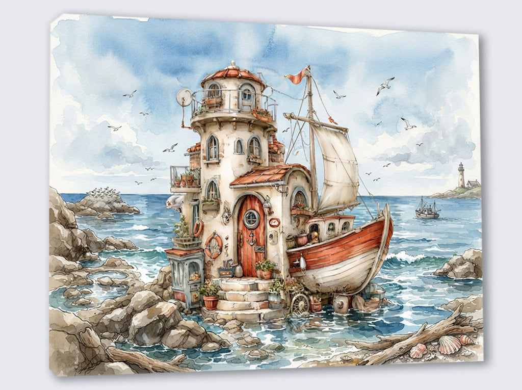 Hausboot Karikatur 1 Wandbild Kunstdruck auf Leinwand