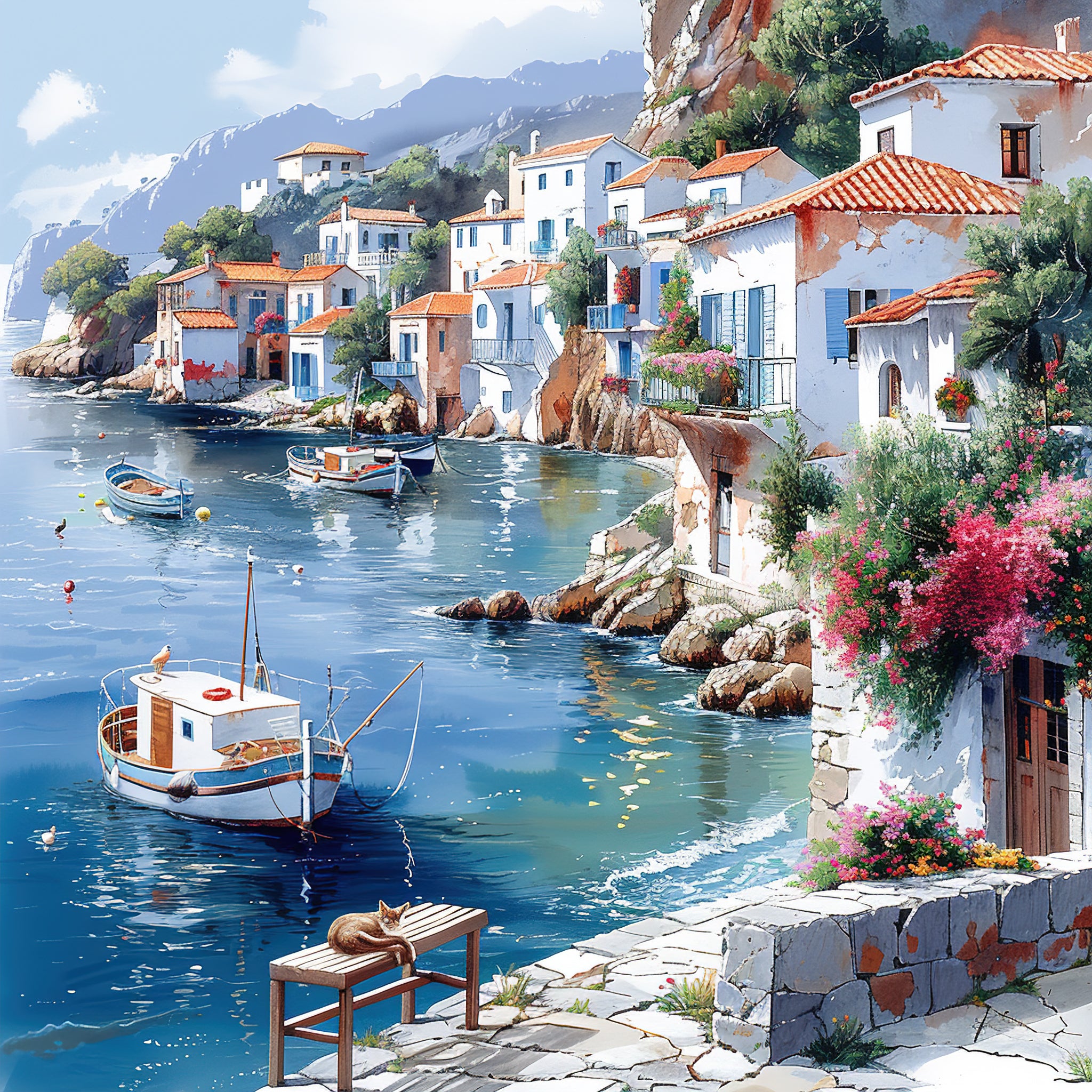 Mediterrane Küste 11  Landschaft Wandbild  Kunstdruck auf Leinwand