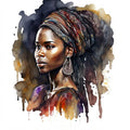 Afrikanerin Portrait mit buntem Turban und Creolen Aquarell