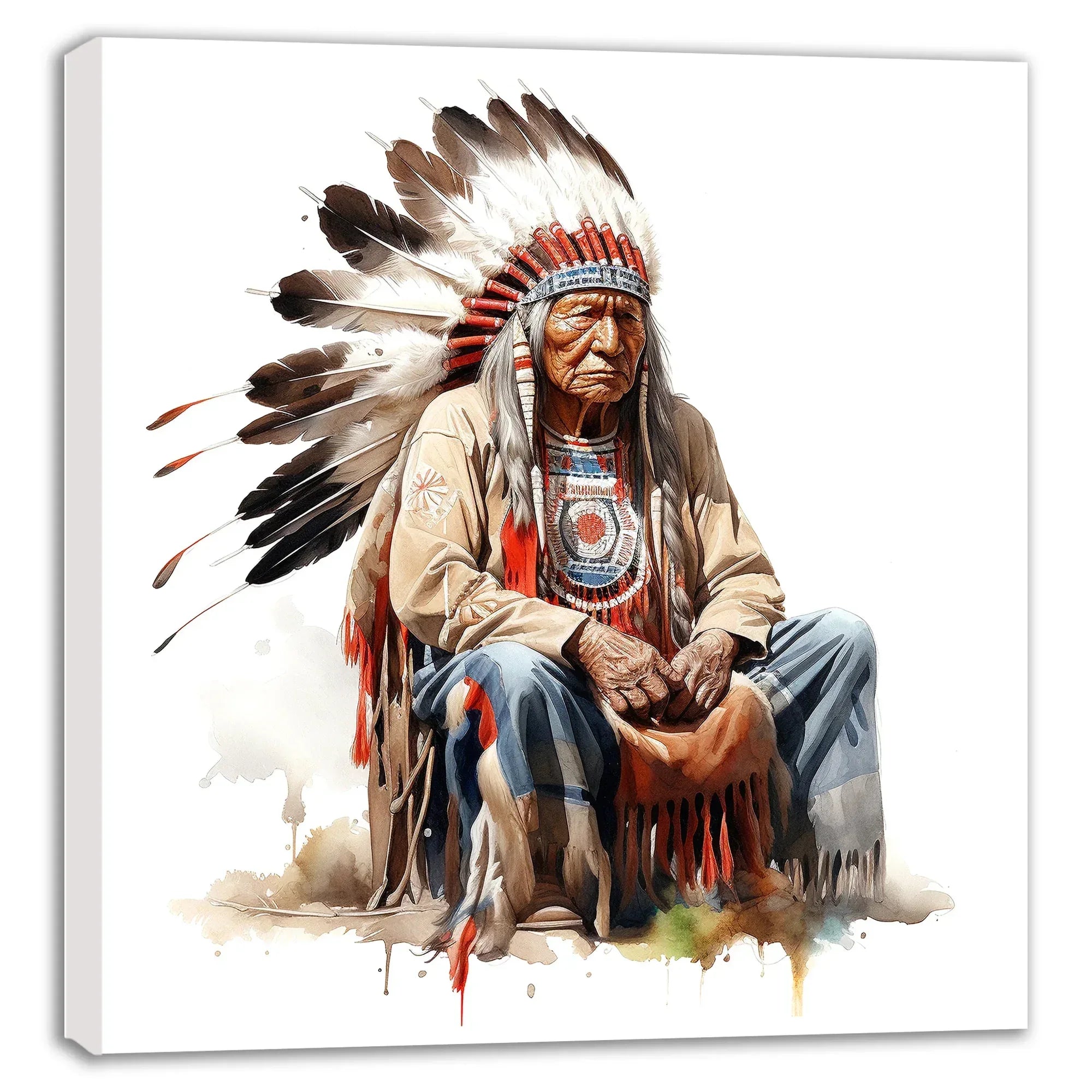 Indianer Portrait 5 Wandbild Kunstdruck auf Leinwand | Wandbild Galerie