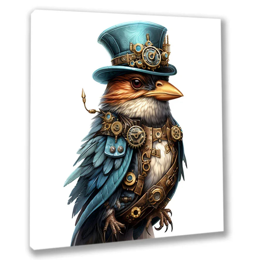 Wandbild Steampunk Vogel 11 Kunstdruck auf Leinwand direkt zum Aufhängen | Wandbild Galerie