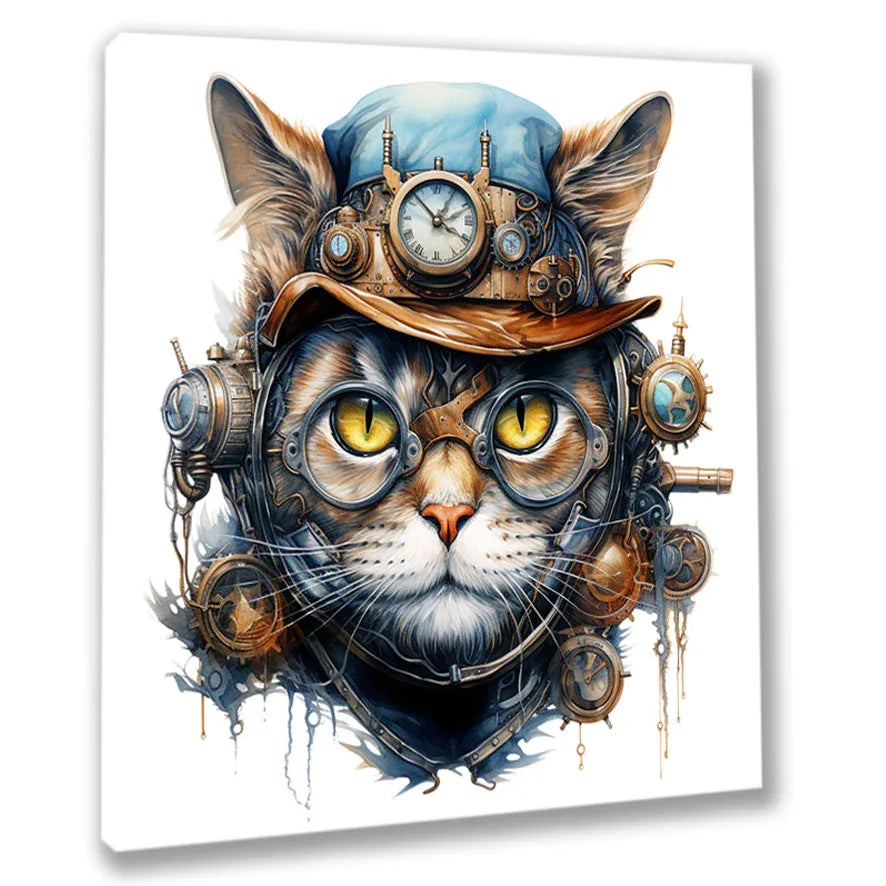 Wandbild Katzenportrait 11 im Steampunk Kunstdruck auf Leinwand direkt zum Aufhängen | Wandbild Galerie