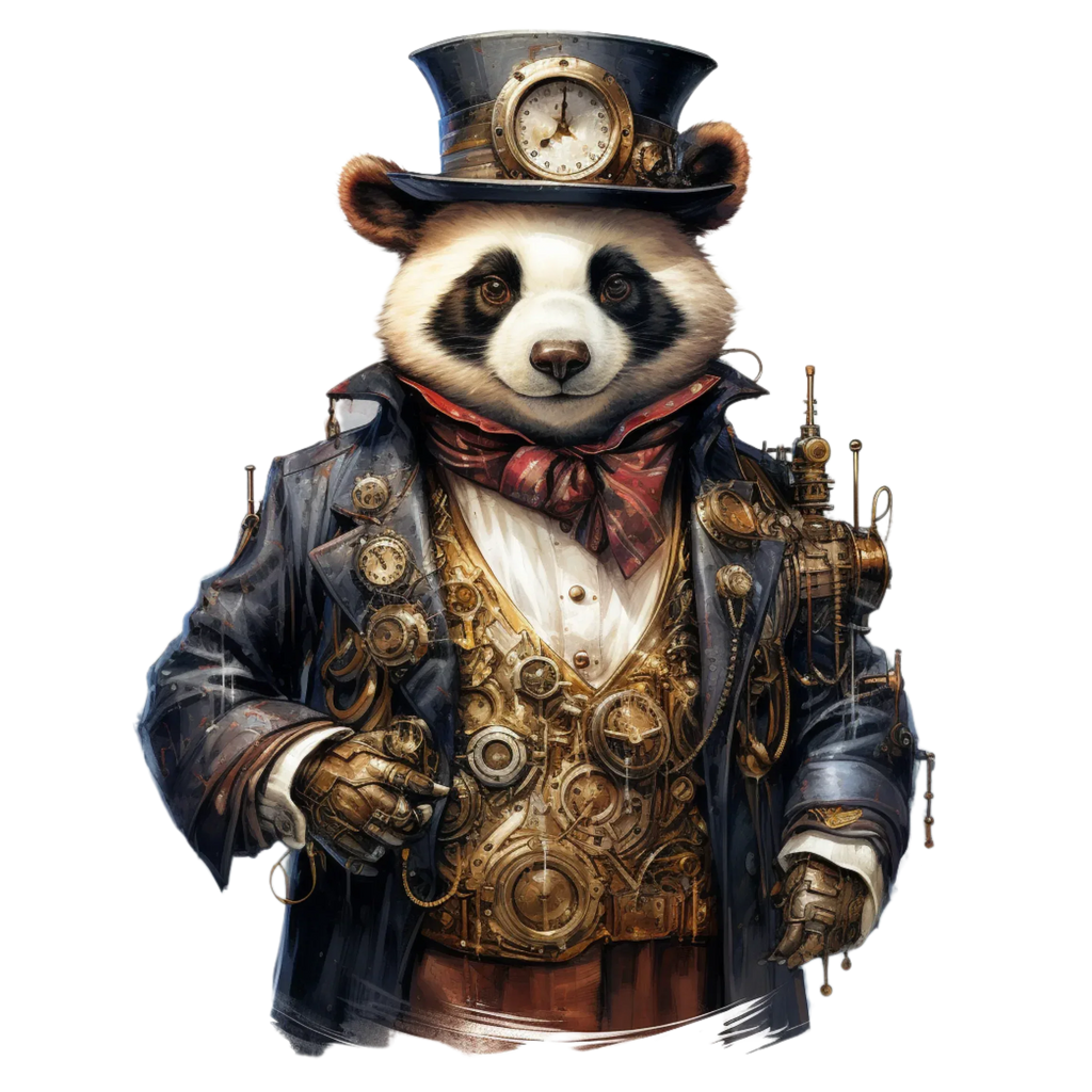 Wandbild Panda 2 Steampunk Kunstdruck auf Leinwand direkt zum Aufhängen | Wandbild Galerie