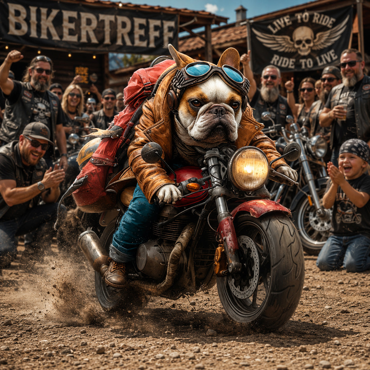 Wandbild Hunde auf Motorrad 11 Kunstdruck auf Leinwand