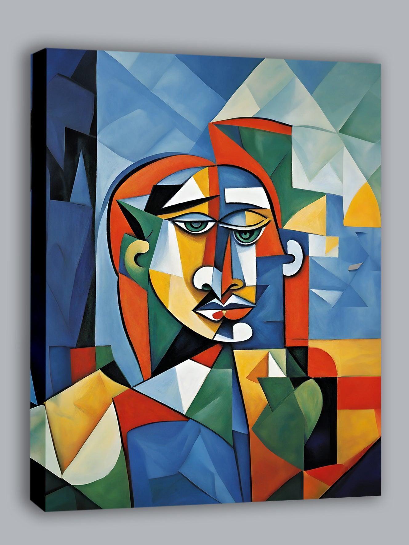Wandbild Kubistische Frau mit grünen Augen Picasso Style Kunstdruck auf Leinwand