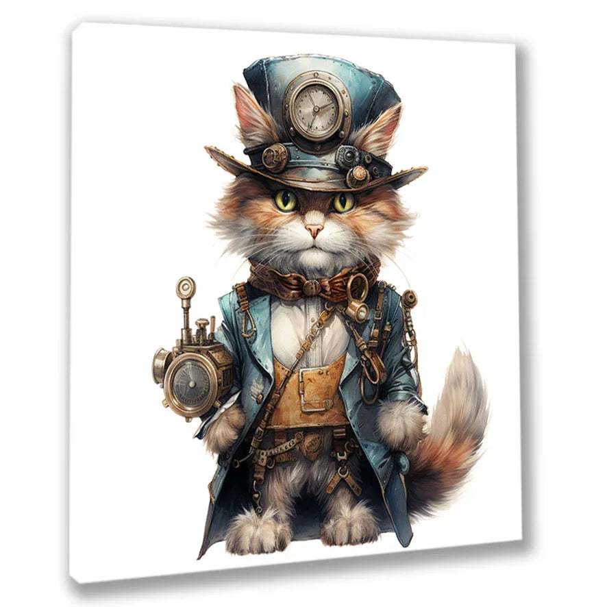 Wandbild Katzenportrait 12 im Steampunk Kunstdruck auf Leinwand | Wandbild Galerie