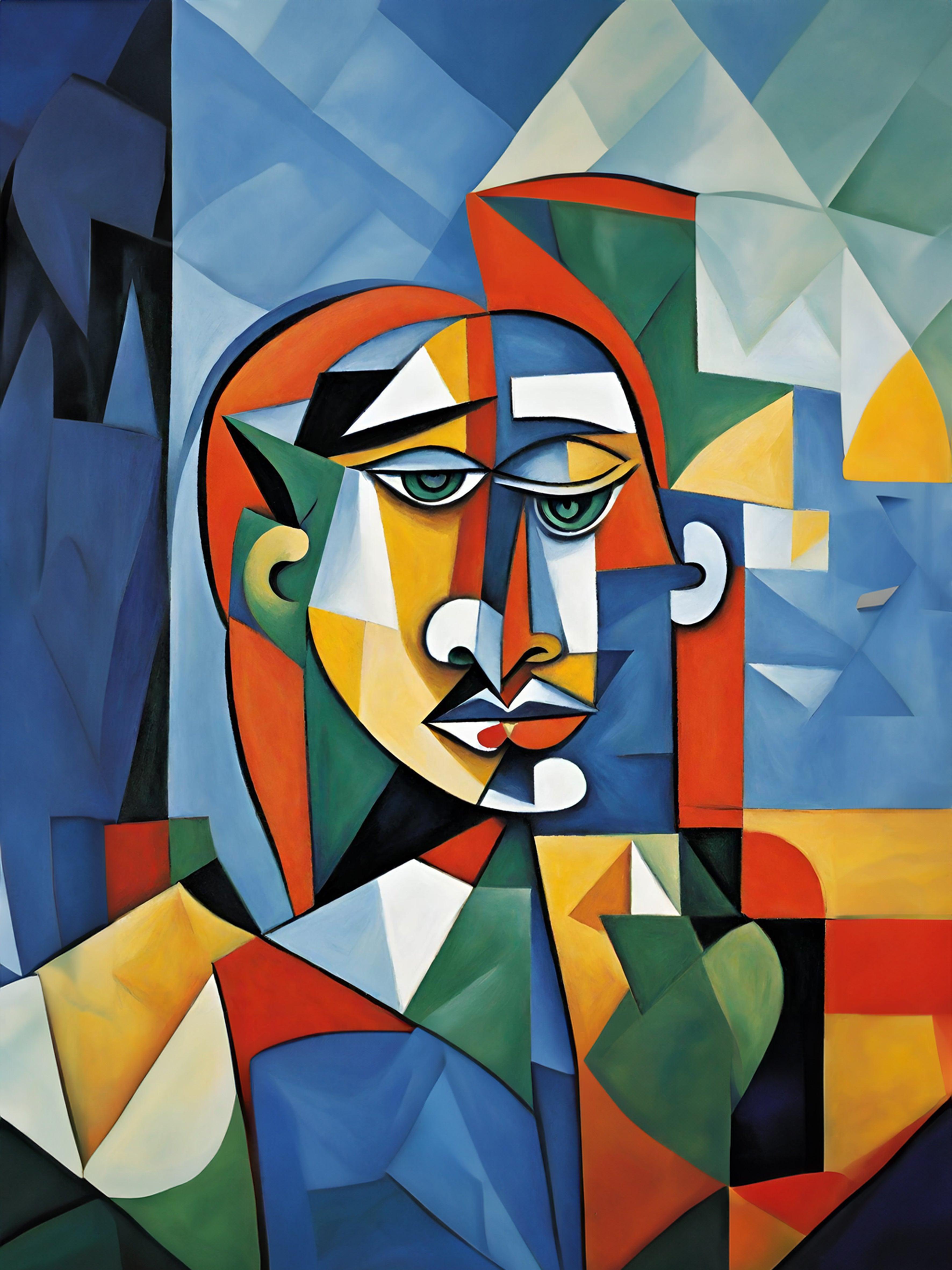 Wandbild Kubistische Frau mit grünen Augen Picasso Style Kunstdruck auf Leinwand