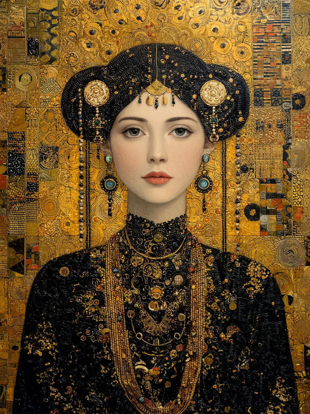Wandbild Klimt Stil Goldene Frau 12 Kunstdruck auf Leinwand