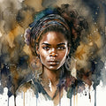 Afrikanerin Nr. 12 – Portrait mit Goldcreolen Aquarell Kunstdruck auf Leinwand