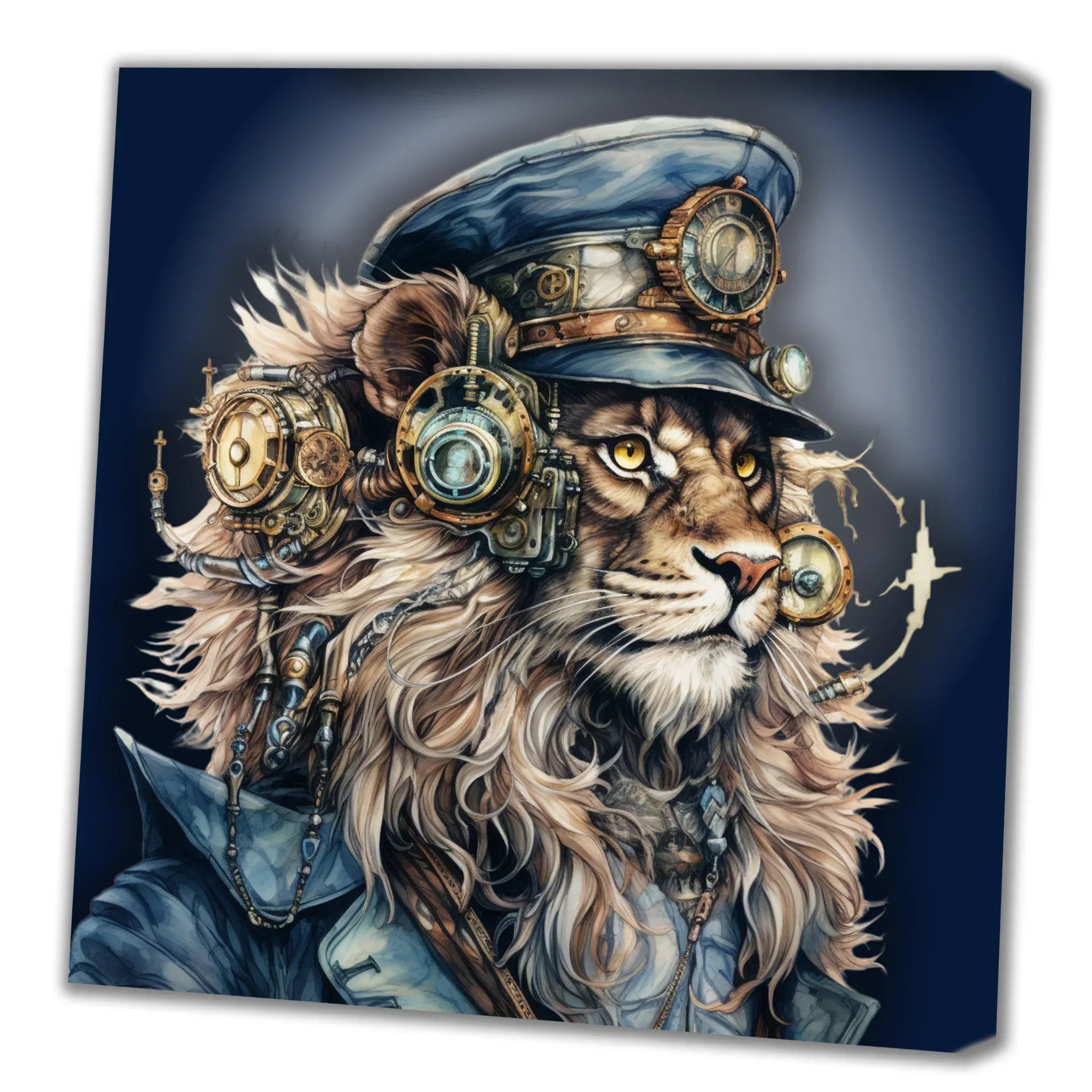 Wandbild Löwe in Wüste Steampunk Kunstdruck auf Leinwand direkt zum Aufhängen | Wandbild Galerie