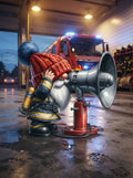 Feuerwehr Wichtel an der Sirene im Regen Kunstdruck auf Leinwand