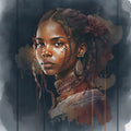 Afrikanerin Portrait mit Zöpfen, Blume und Creolen Aquarell