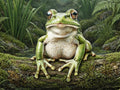 Wandbild Frosch Hellgrün Moosiger Ast Schilf Teich Kunstdruck auf Leinwand