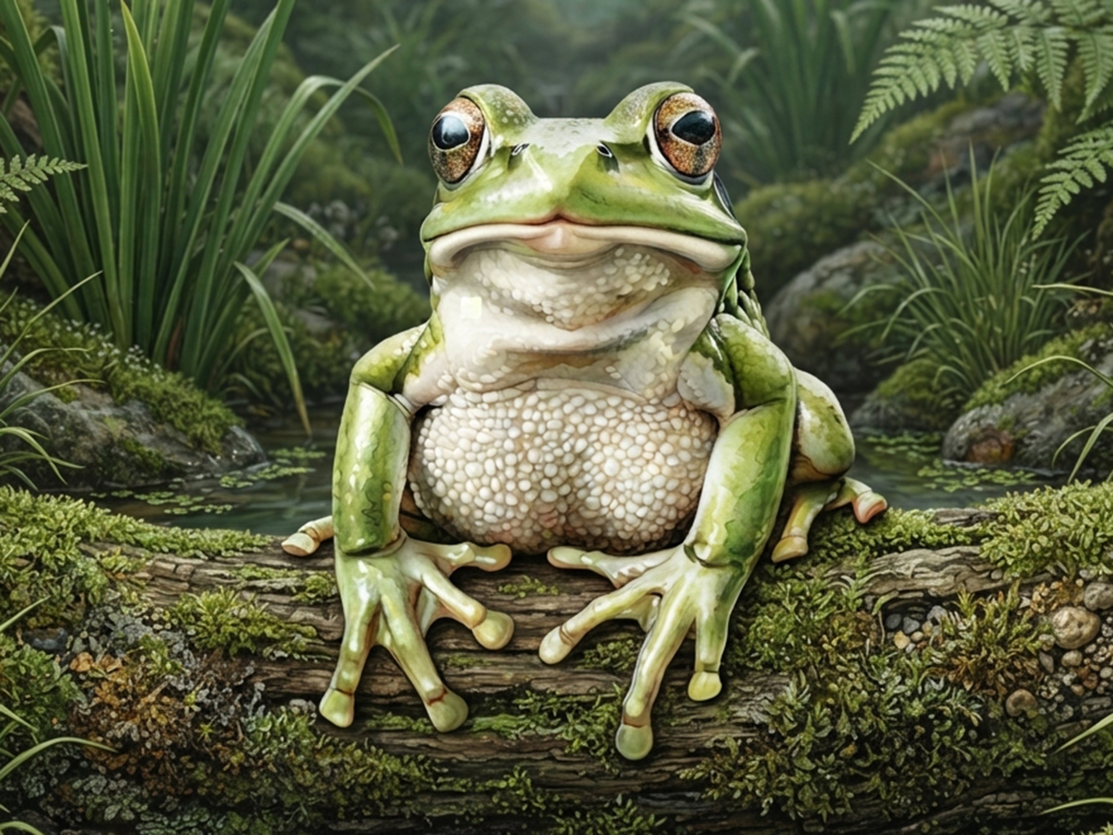 Wandbild Frosch Hellgrün Moosiger Ast Schilf Teich Kunstdruck auf Leinwand