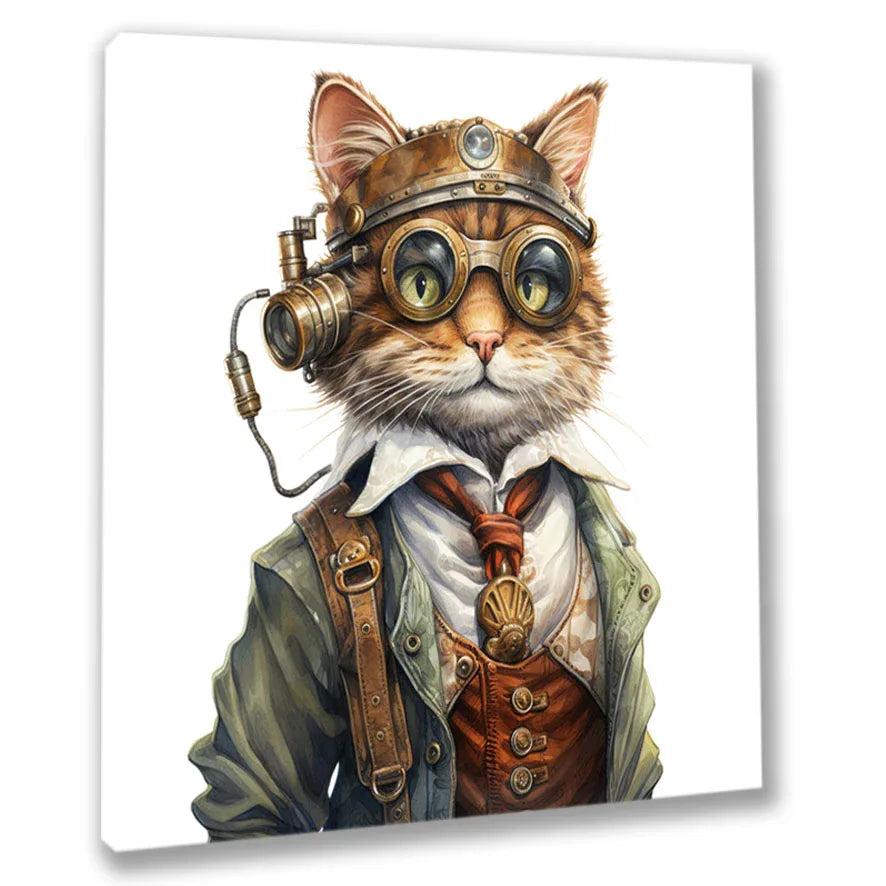 Wandbild Katzenportrait 13 im Steampunk Kunstdruck auf Leinwand | Wandbild Galerie