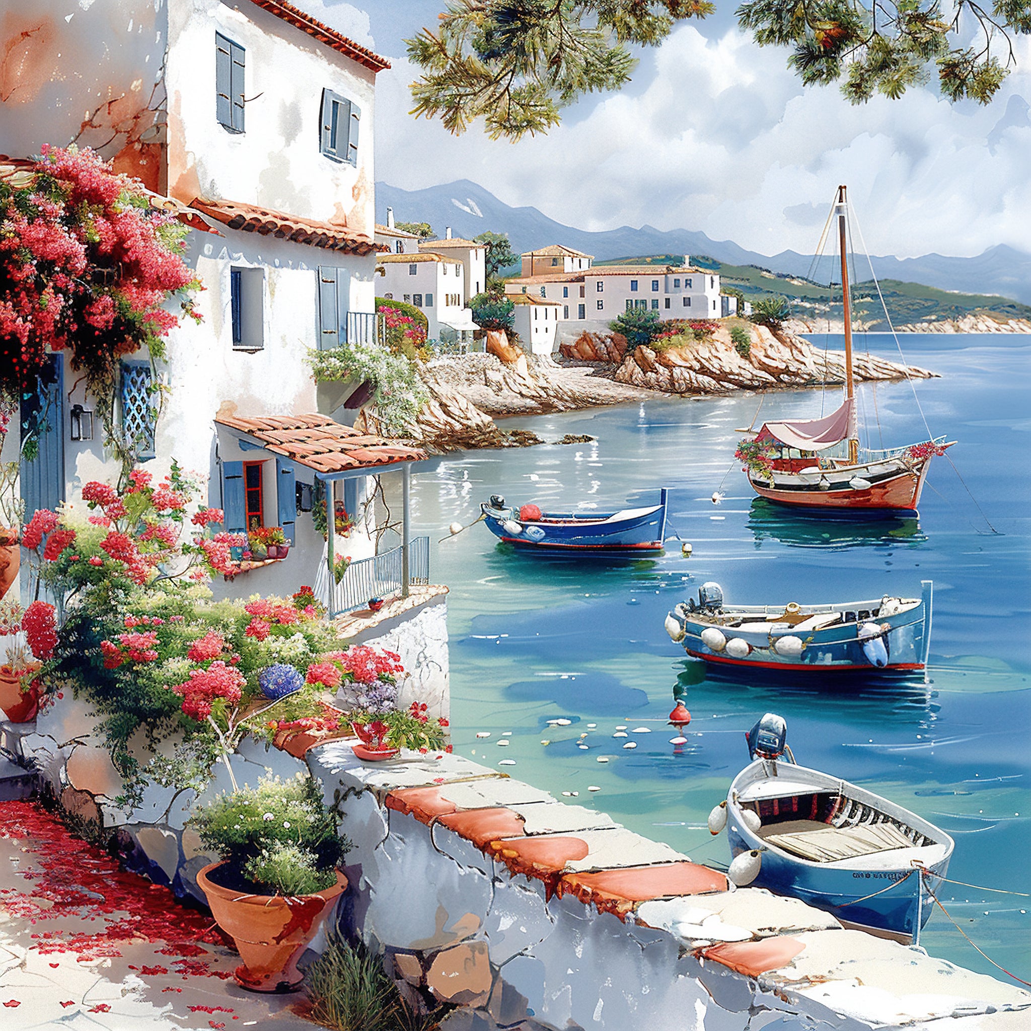 Mediterrane Küste 14 Landschaft Wandbild  Kunstdruck auf Leinwand