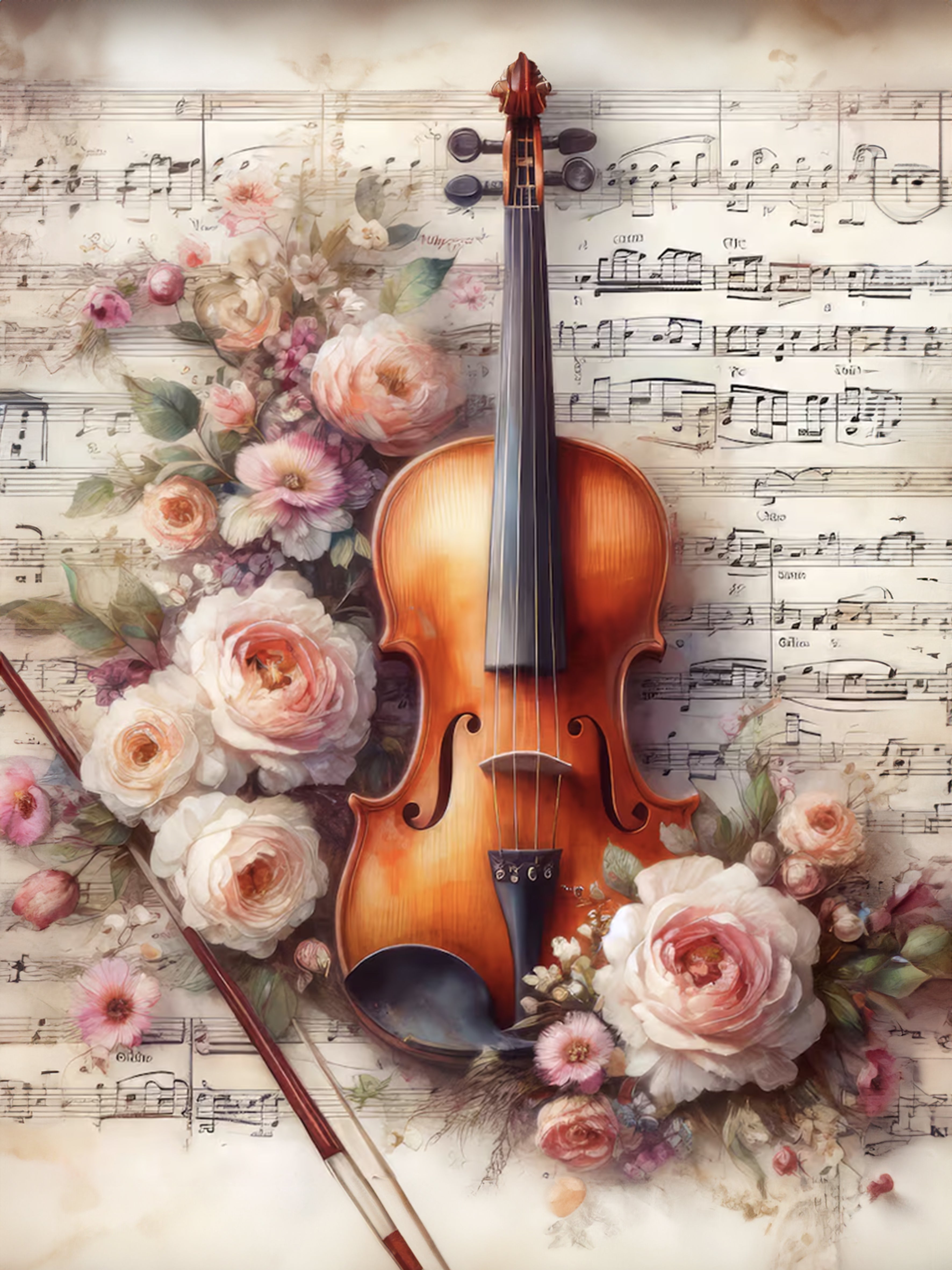 Wandbild Romantische Violine 14 Kunstdruck auf Leinwand