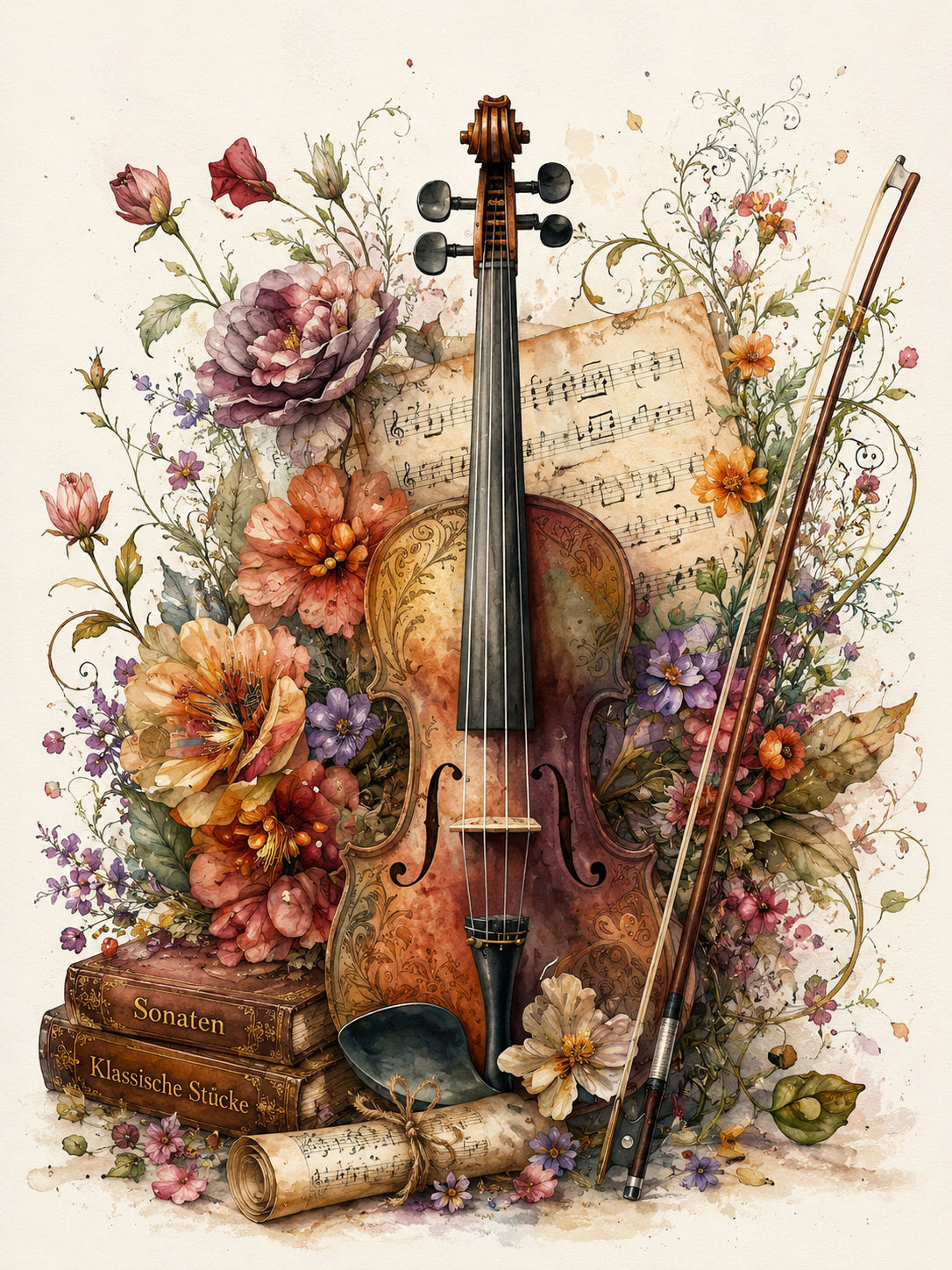 Wandbild Romantische Violine 15 Kunstdruck auf Leinwand