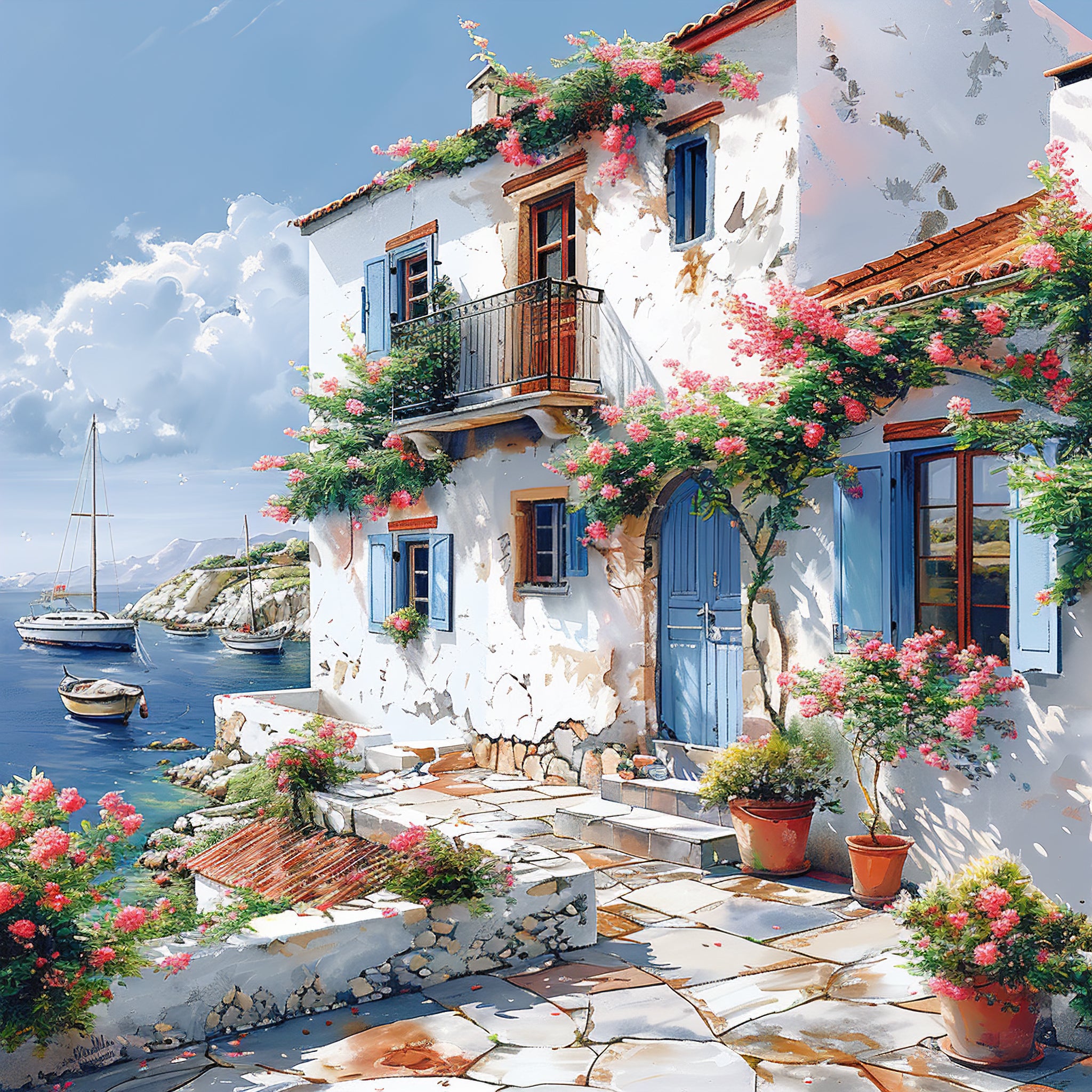 Mediterrane Küste 15 Landschaft Wandbild  Kunstdruck auf Leinwand