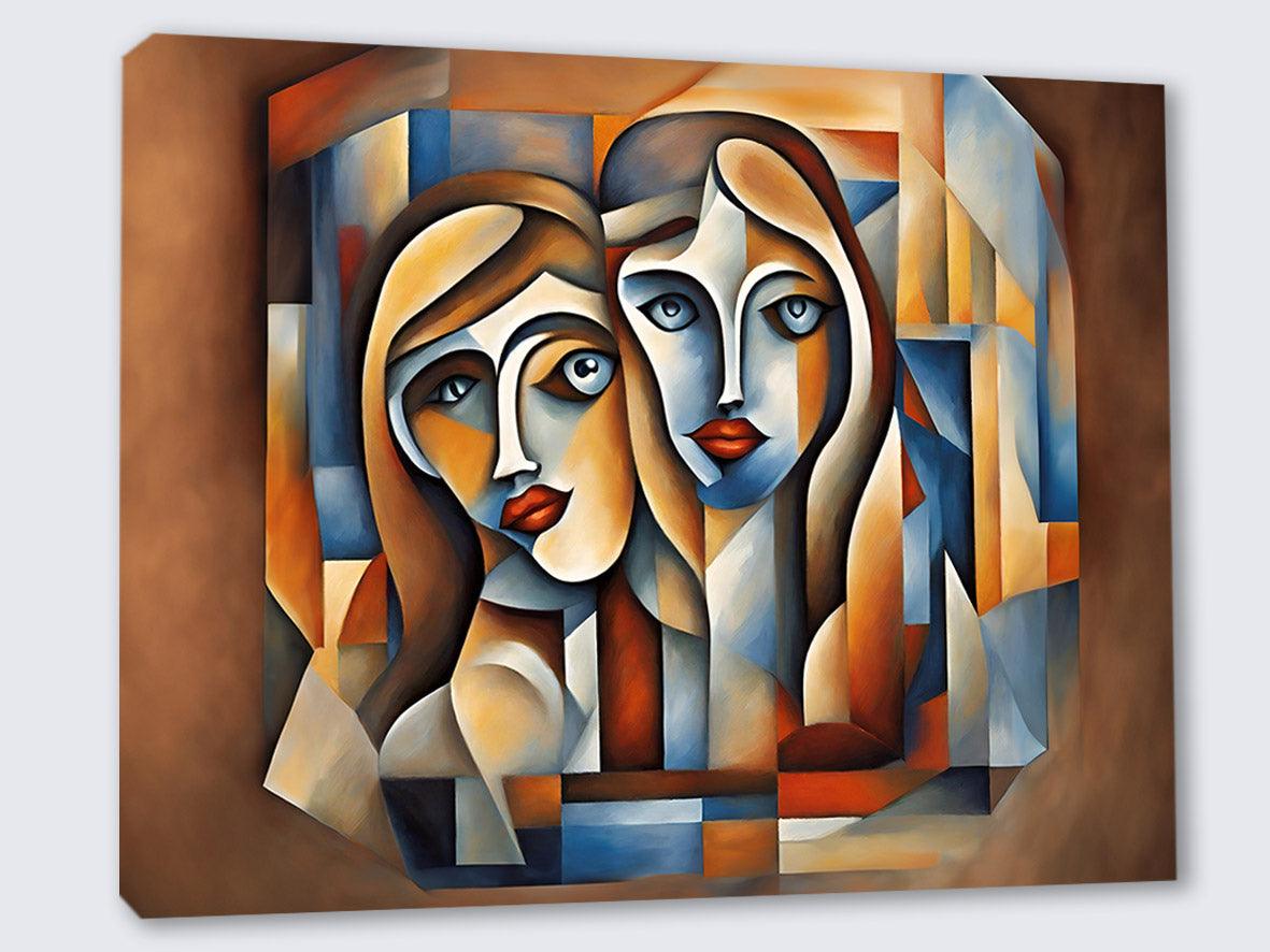 Wandbild Zwei Kubistische Frauenportraits Picasso Style Kunstdruck auf Leinwand