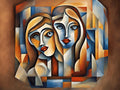 Wandbild Zwei Kubistische Frauenportraits Picasso Style Kunstdruck auf Leinwand