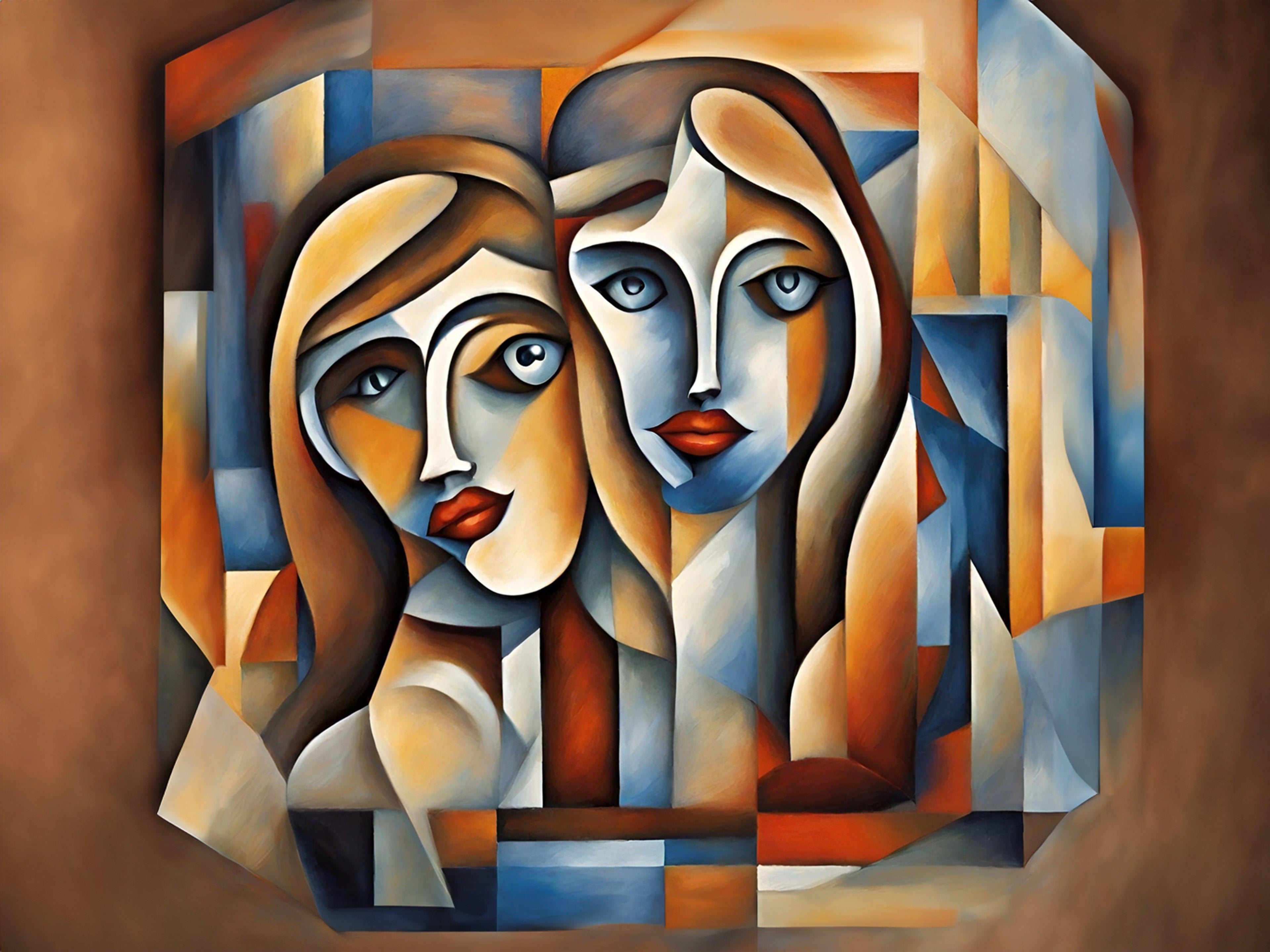 Wandbild Zwei Kubistische Frauenportraits Picasso Style Kunstdruck auf Leinwand