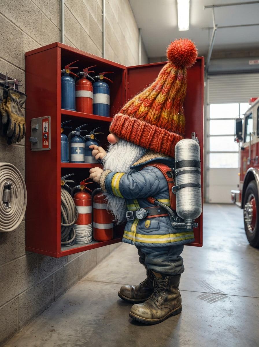 Feuerwehr Wichtel am Feuerlöscher-Schrank Kinderzimmer Kunstdruck auf Leinwand Nr. 2