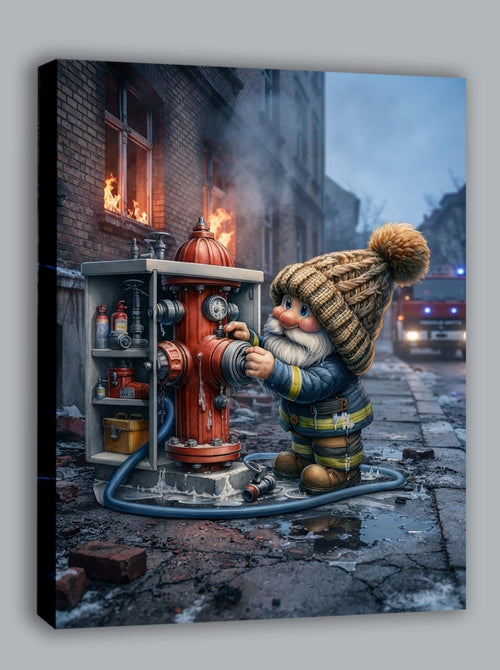 Feuerwehr Wichtel am Hydranten im Einsatz Kinderzimmer Kunstdruck auf Leinwand Nr. 3