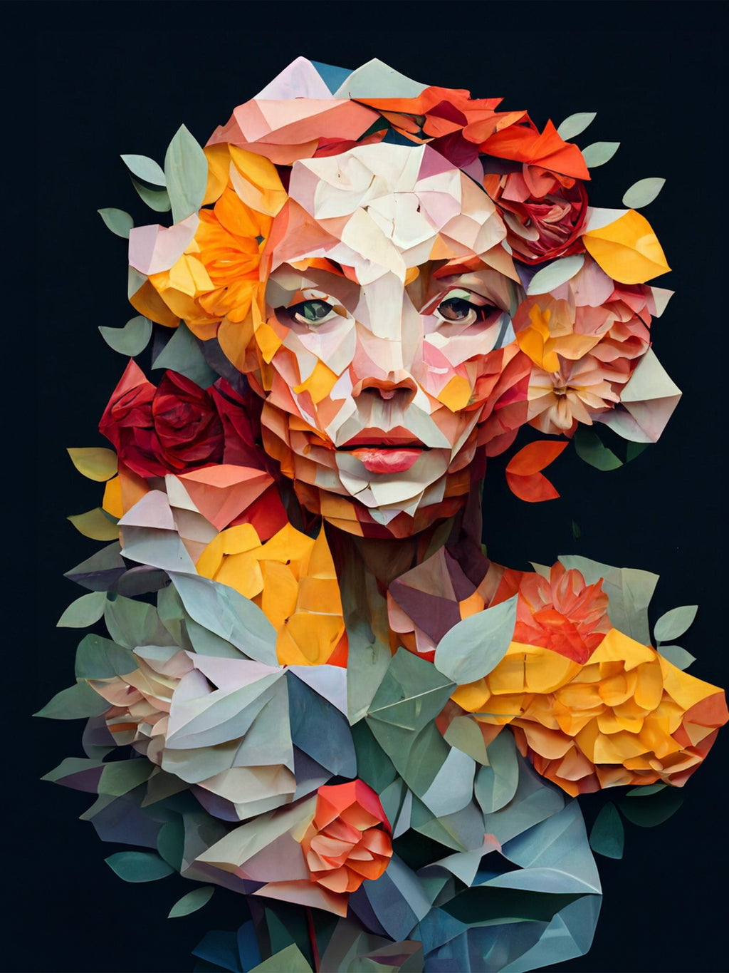 Wandbild Blumenfrau Paper Art Kunstdruck auf Leinwand