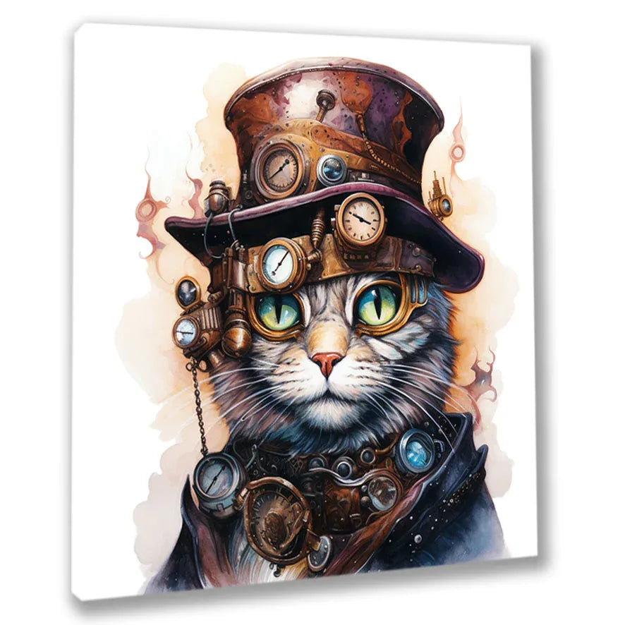Wandbild Katzenportrait 16 im Steampunk Kunstdruck auf Leinwand | Wandbild Galerie