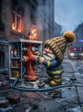 Feuerwehr Wichtel am Hydranten im Einsatz Kinderzimmer Kunstdruck auf Leinwand Nr. 3