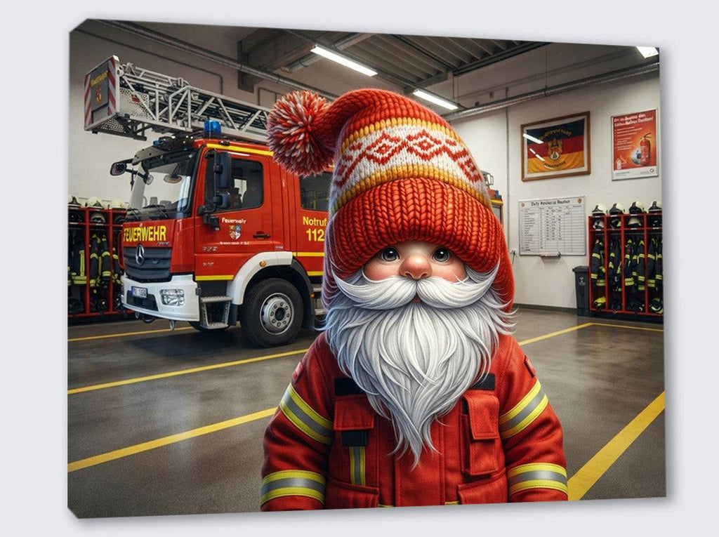 Feuerwehr Wichtel vor dem Feuerwehrauto Kunstdruck auf Leinwand Nr. 5