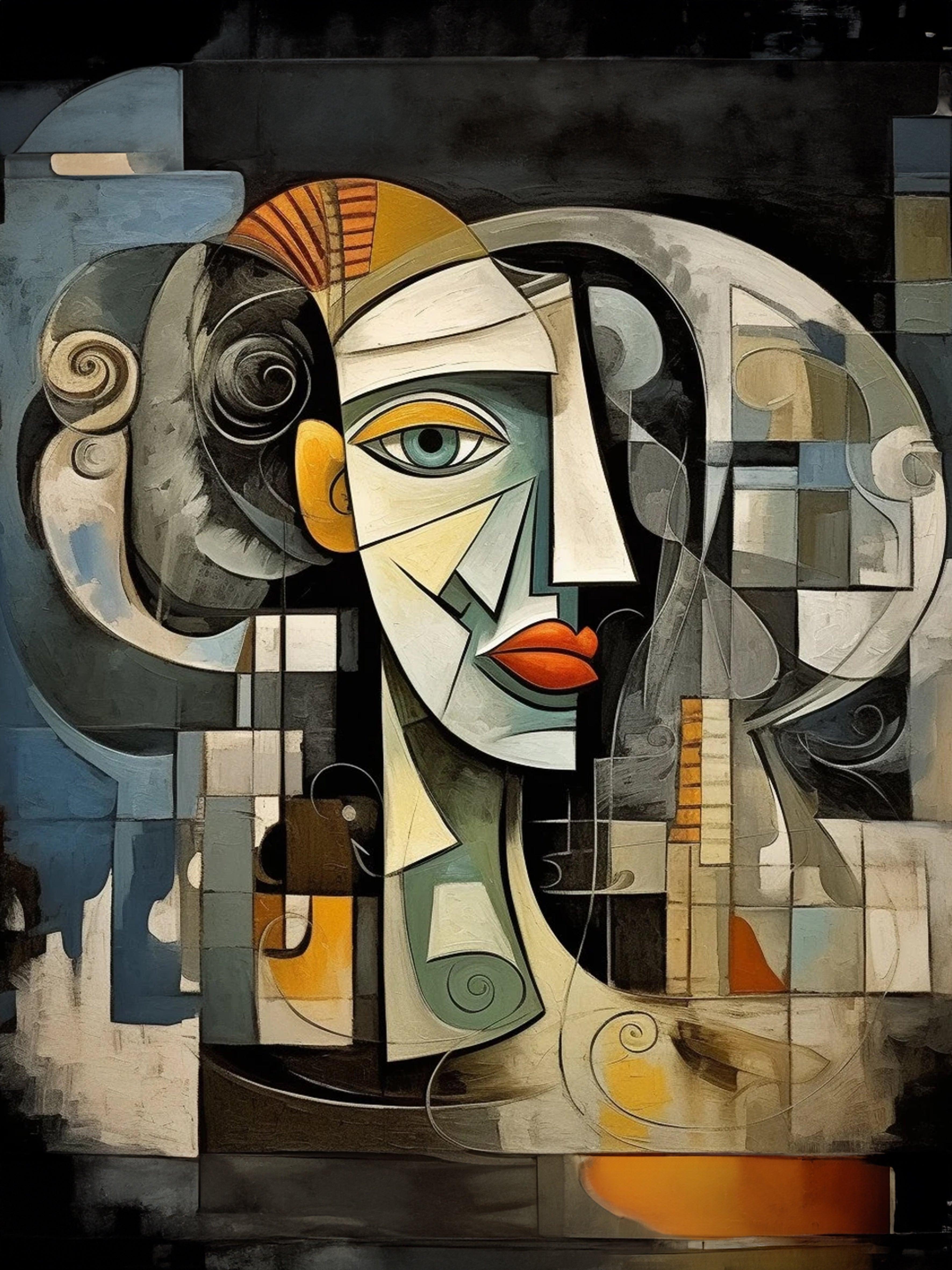 Wandbild Kubistische Frau mit Spirallocken Picasso Style Kunstdruck auf Leinwand