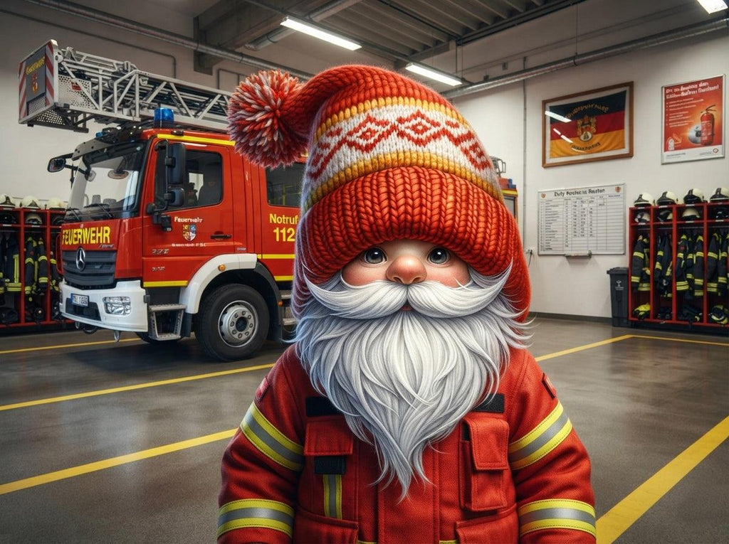 Feuerwehr Wichtel vor dem Feuerwehrauto Kunstdruck auf Leinwand Nr. 5