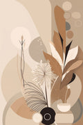 Wandbild Boho Art Schwarze Vase Pusteblume Palmfarn Beige Braun Kunstdruck auf Leinwand