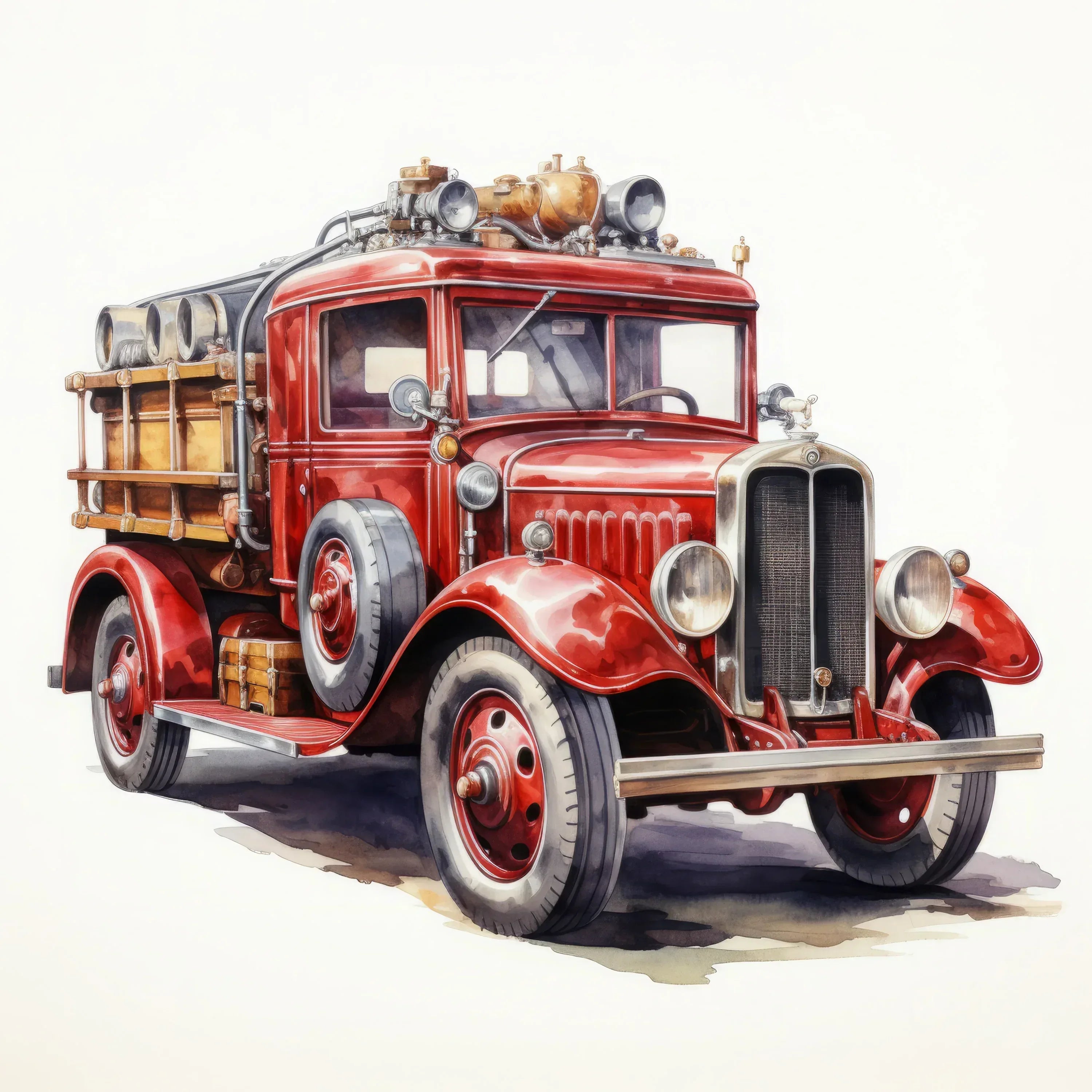 Wandbild Feuerwehr Fahrzeug historisch Kunstdruck auf Leinwand direkt zum Aufhängen | Wandbild Galerie