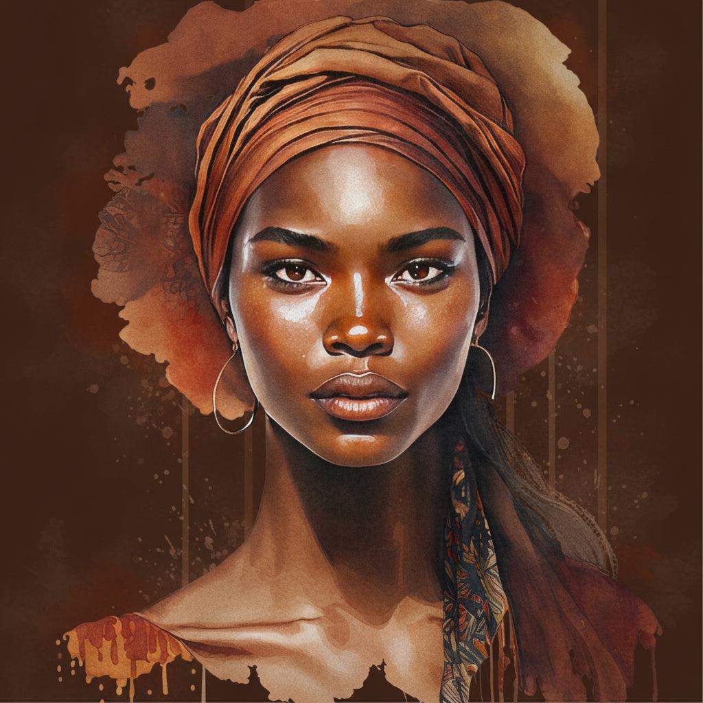 Afrikanerin Portrait mit Turban und Goldcreolen