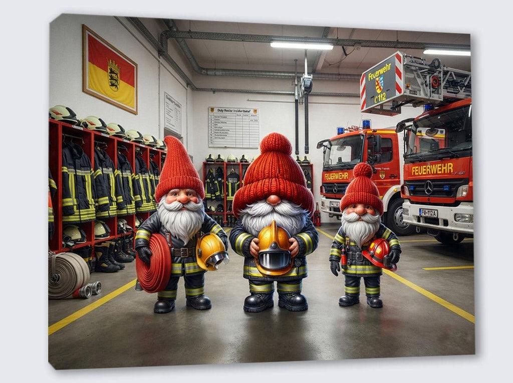 Drei Feuerwehr Wichtel in der Feuerwache Kunstdruck auf Leinwand Nr. 7