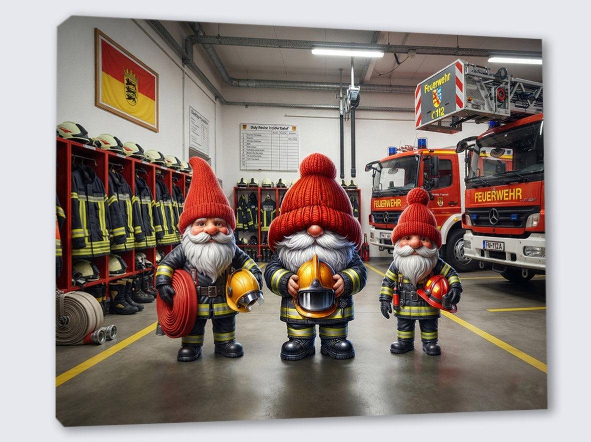 Drei Feuerwehr Wichtel in der Feuerwache Kunstdruck auf Leinwand Nr. 7